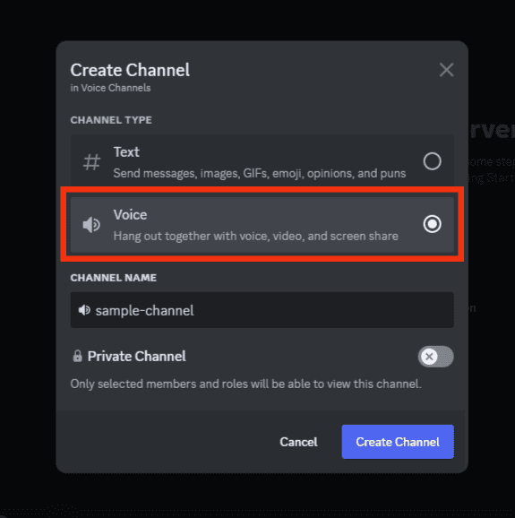 Choose The &Quot;Voice Channel&Quot; Option