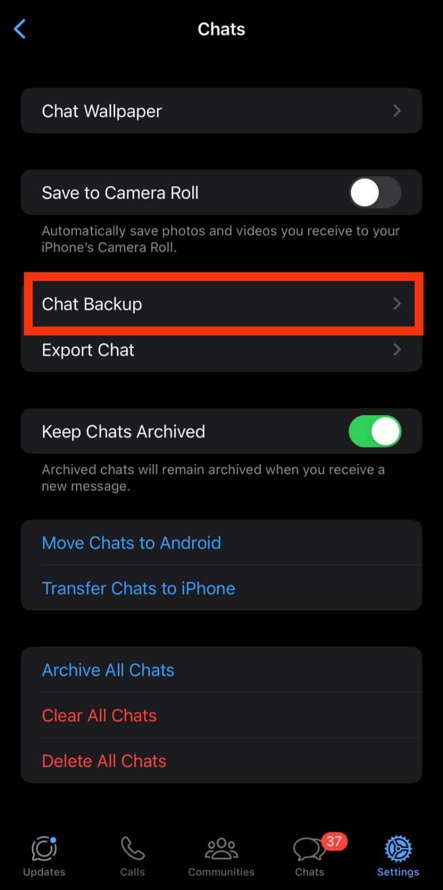 Select The &Quot;Chat Backup&Quot; Option.