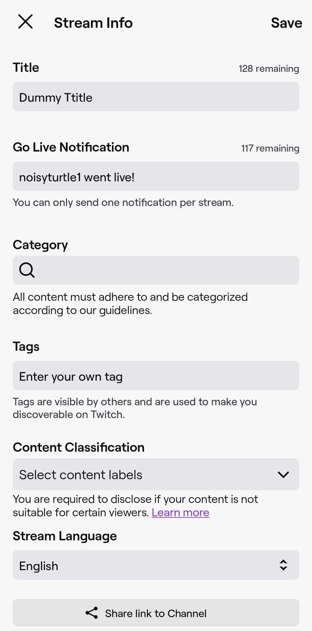 A Stream Info Window Will Open