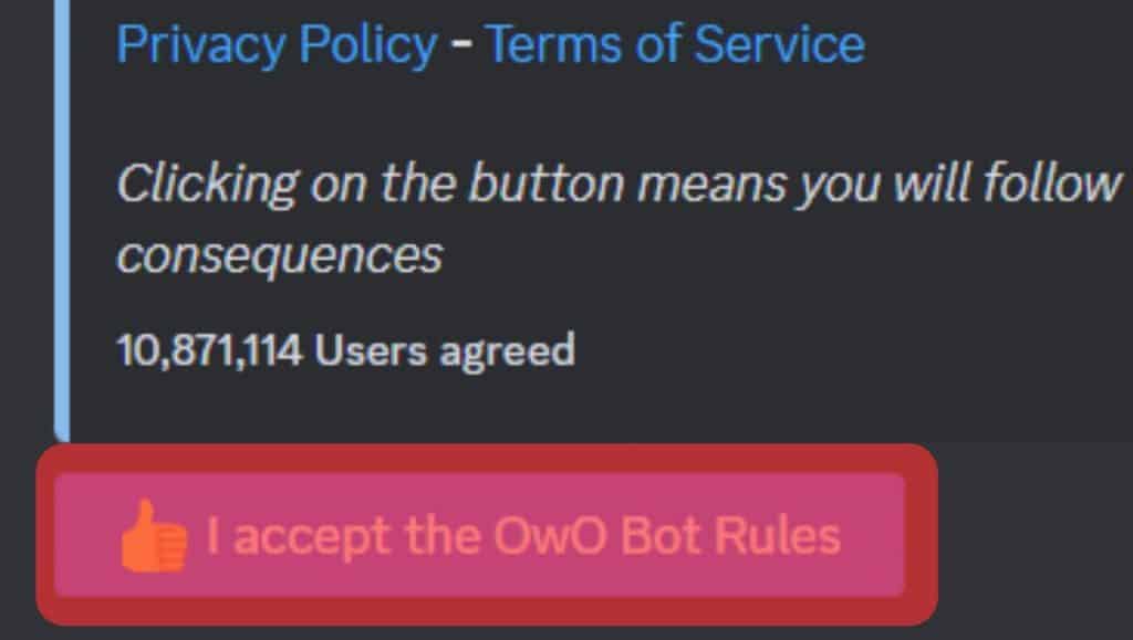 Activate Owo Bot With The Thumbs-Up Icon