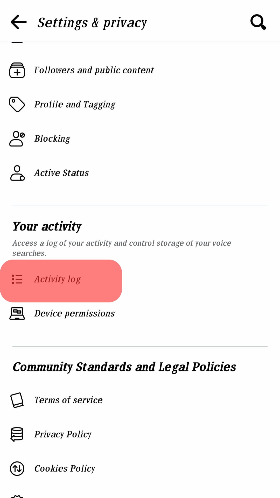 Activity Log Facebook Mobile