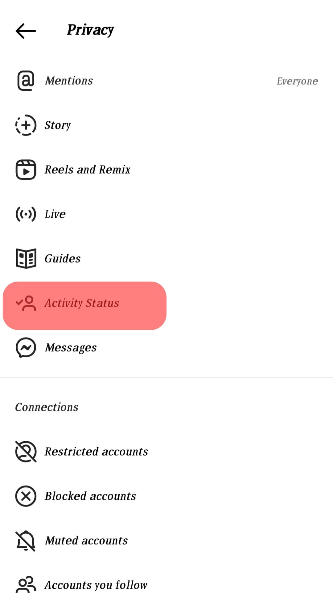 Activity Status Instagram