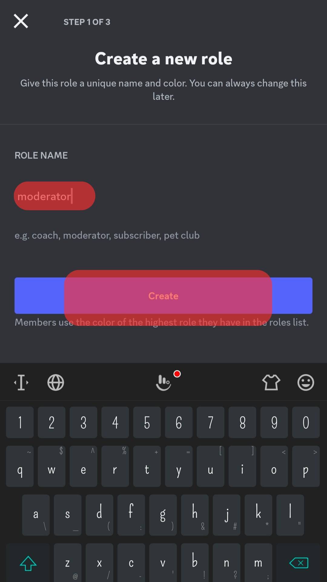 Add The Role Name With Create Option