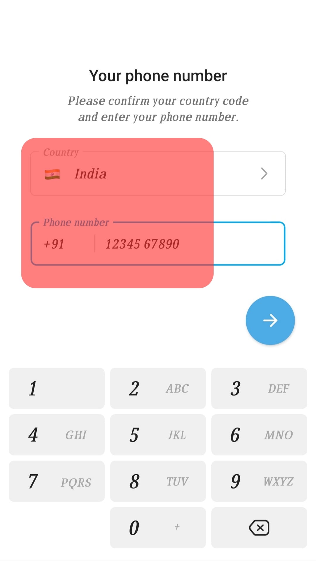 Add Your Country Code And Phone Number