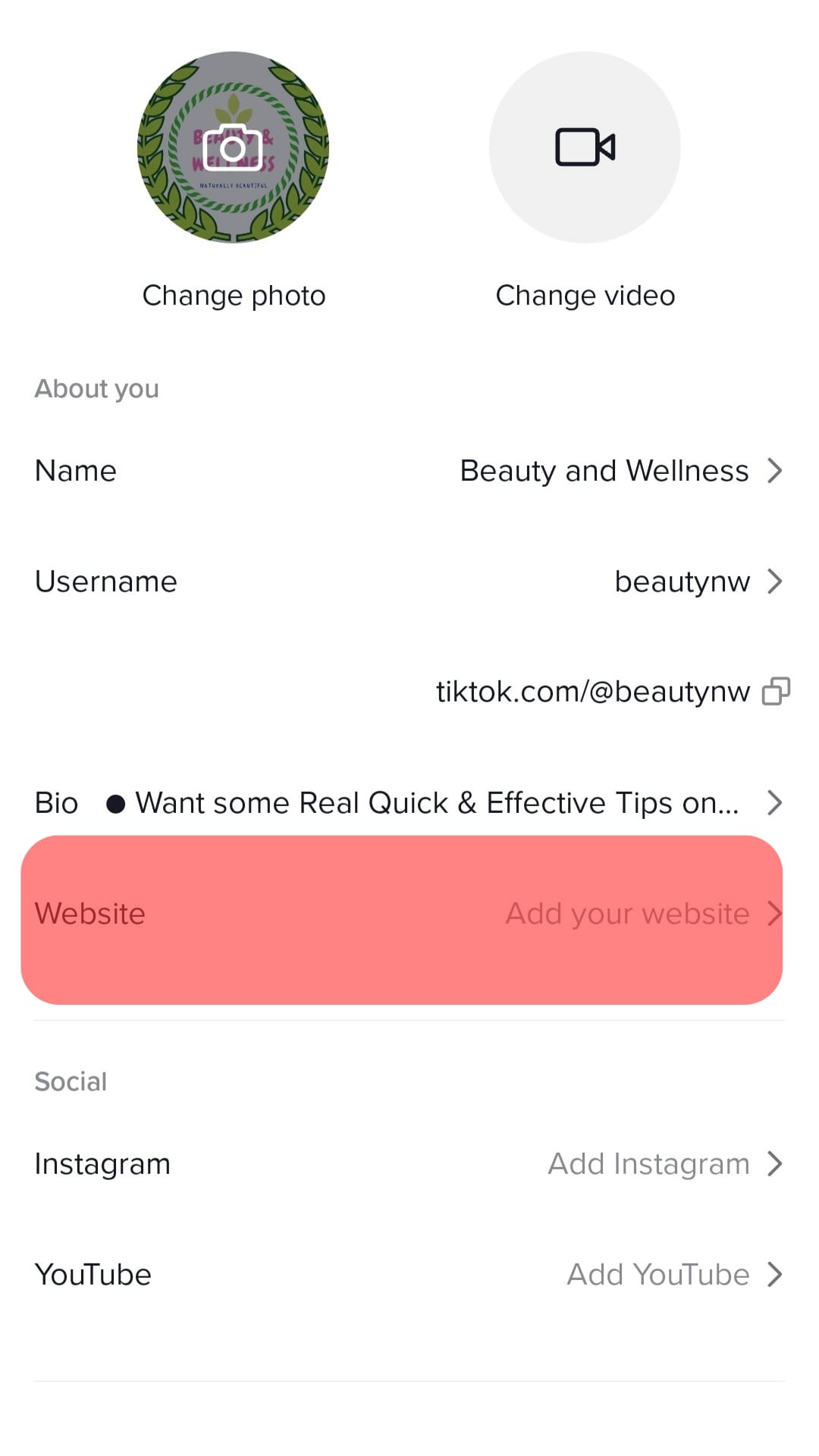 Click On Add Your Website Tiktok