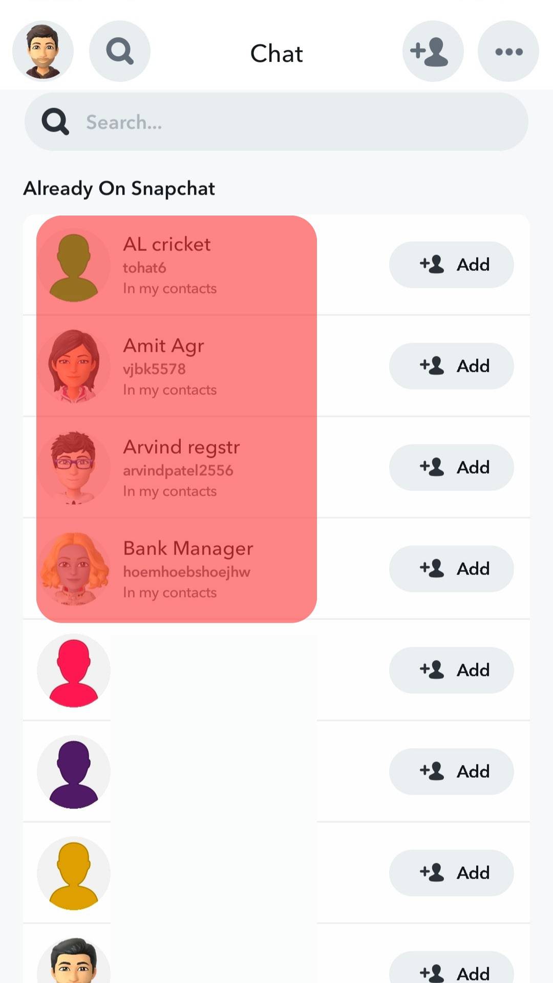 All Your Contacts On Snapchat Will Show Up.