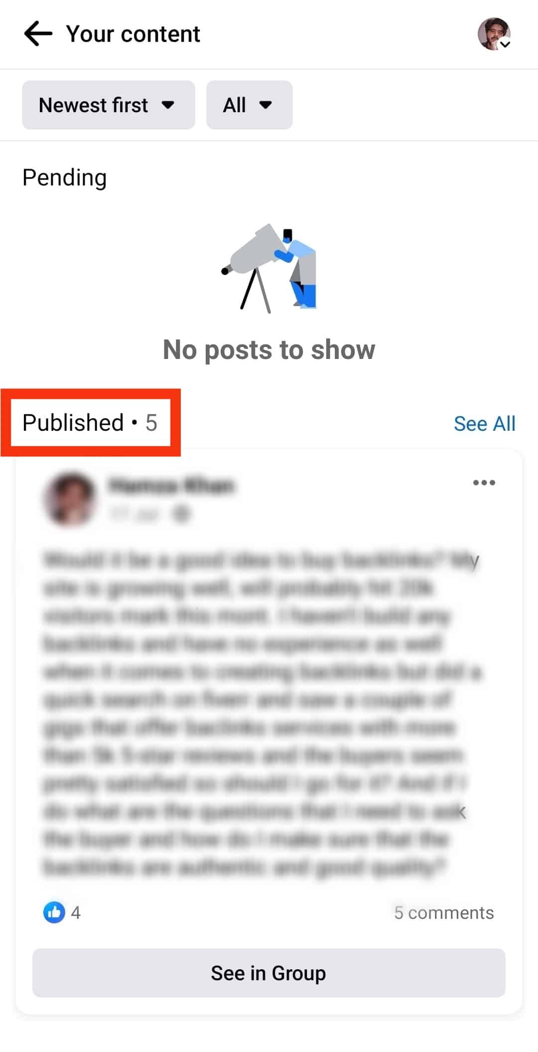 All Your Published Posts Appear In The Published Section