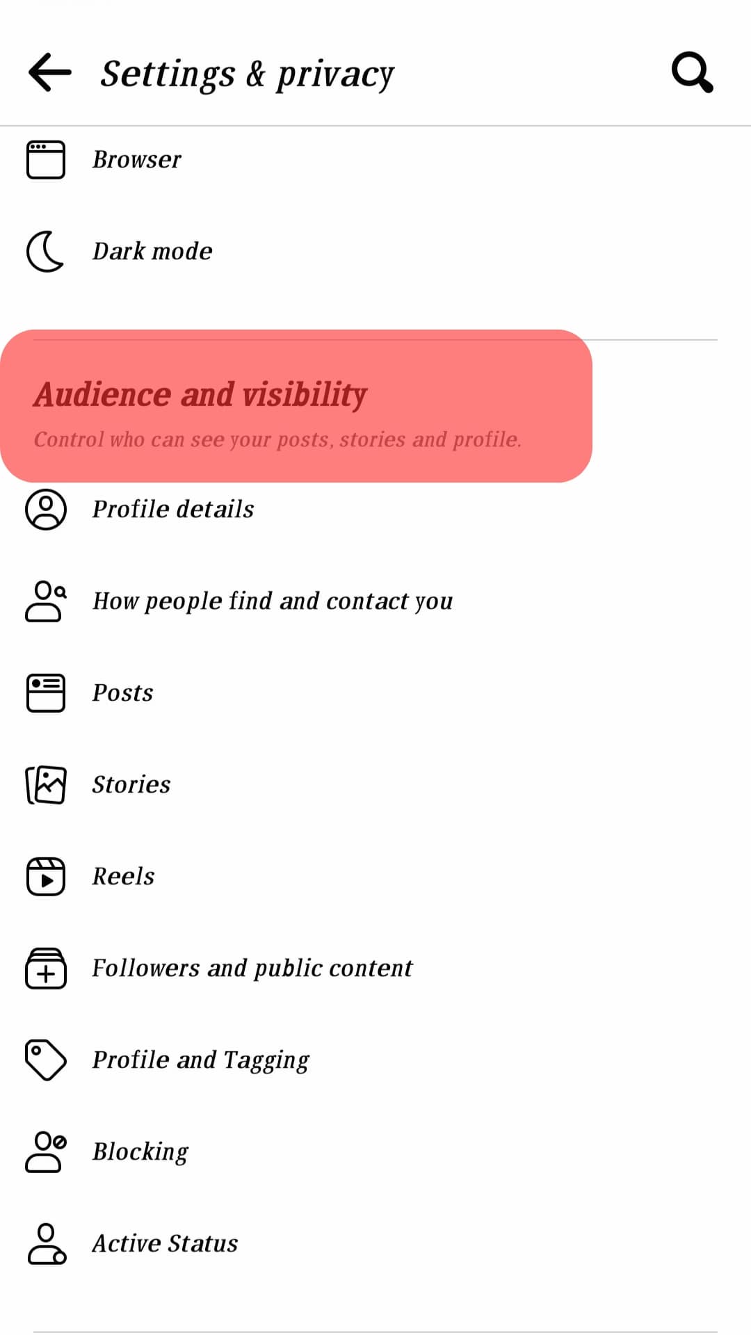 Audience And Visibility Section Facebook