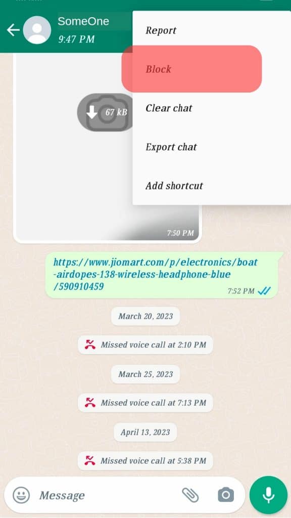 Block On Whatsapp
