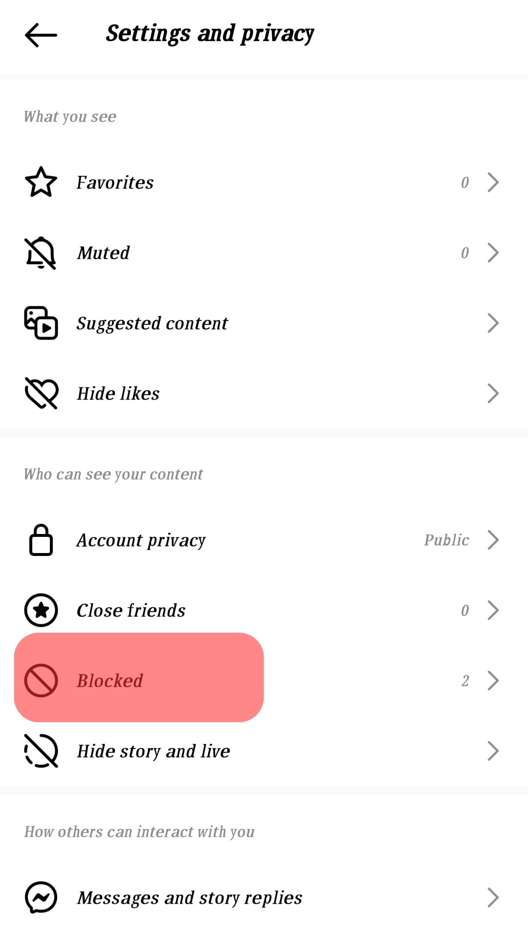 Blocked Option Instagram