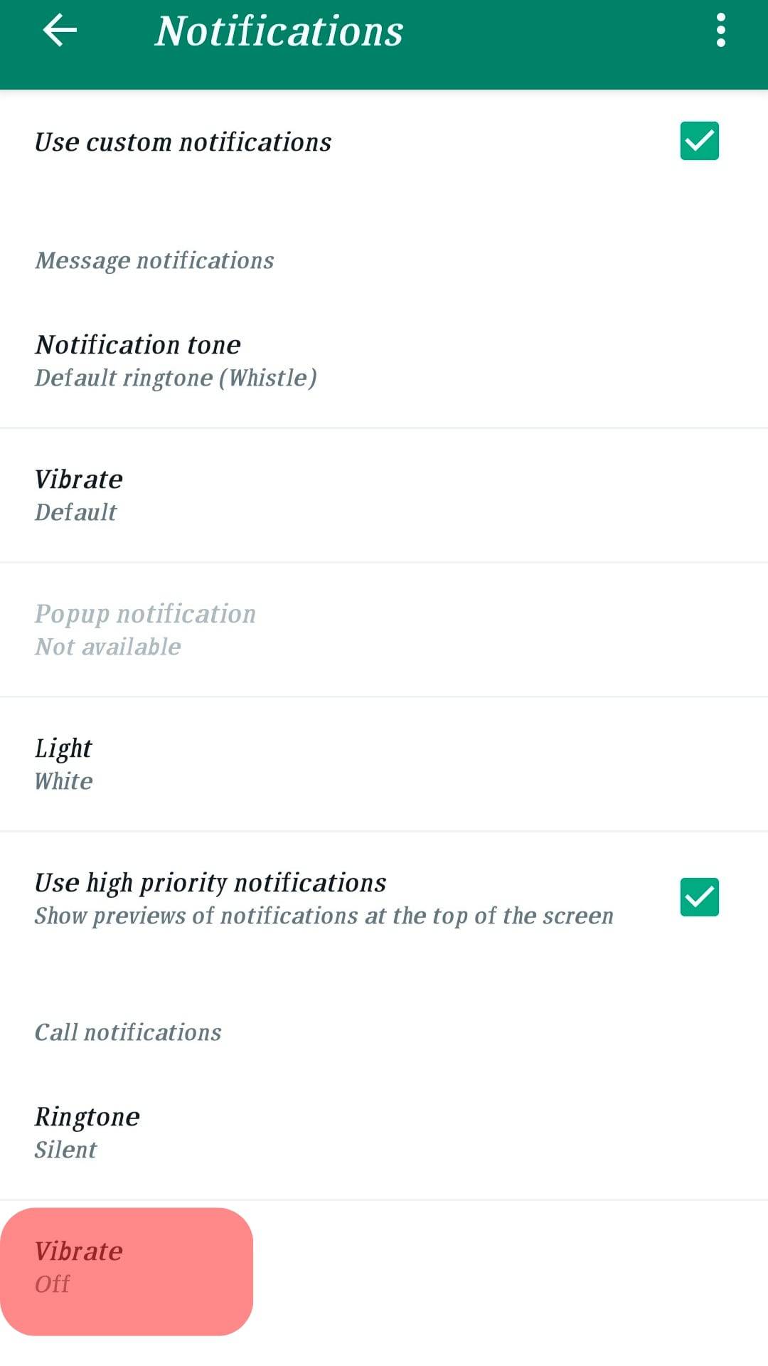 Call Vibrations Off Whatsapp