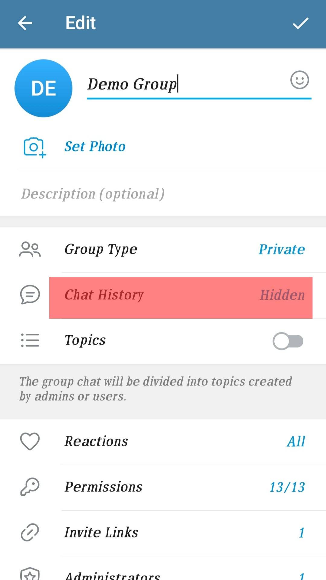 Chat History Options