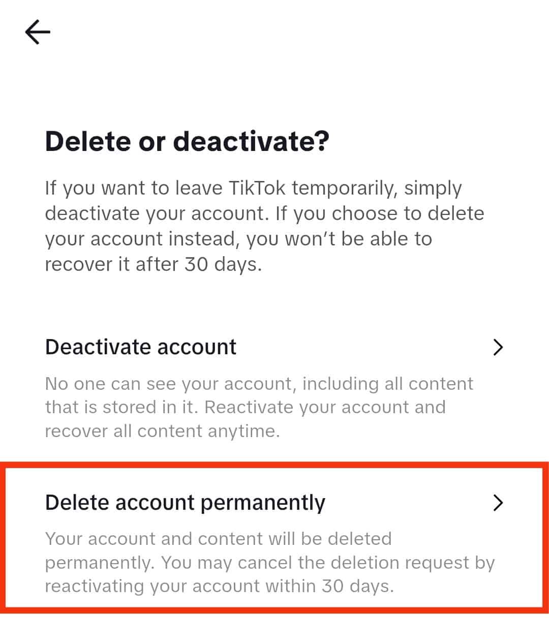 Choose Delete Account Permanently