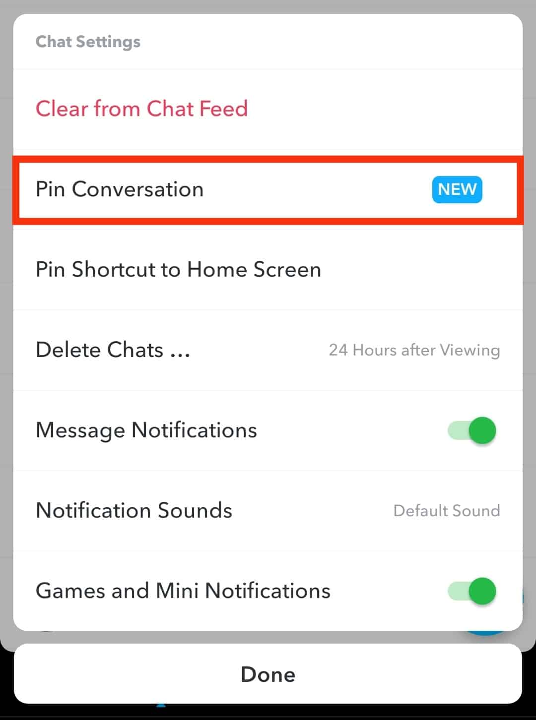 Choose Pin Conversation.