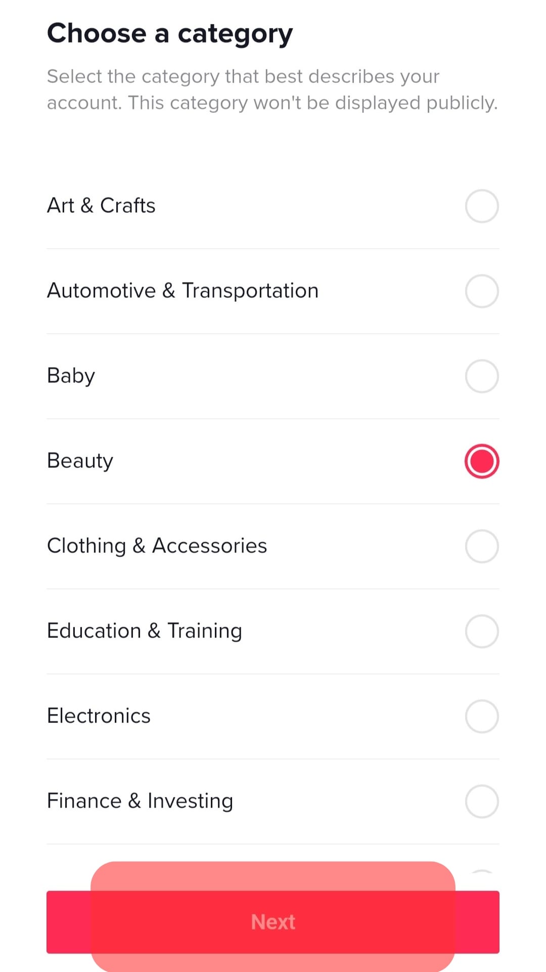 Choose Your Account's Category Tiktok