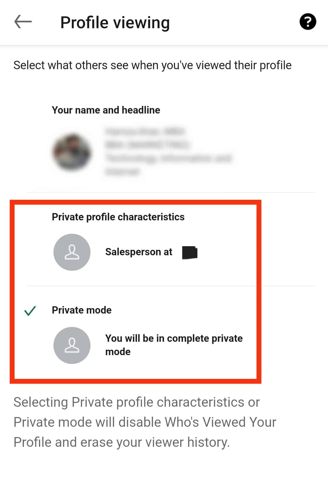 Choose Between Private Profile Characteristics Or Private Mode