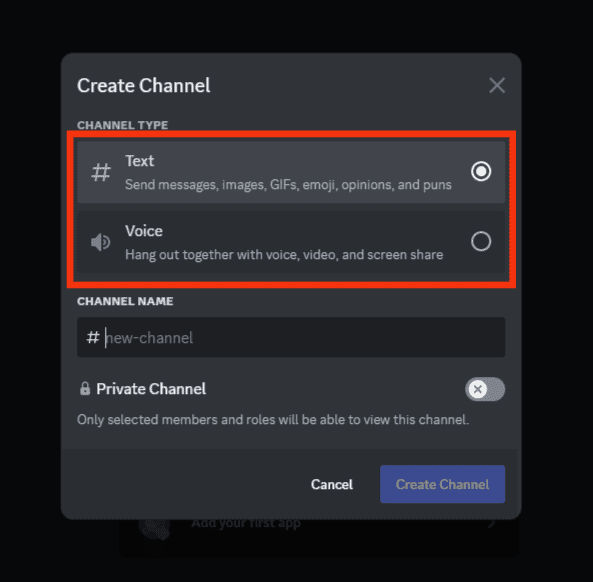 Choose Between Voice And Text Channel