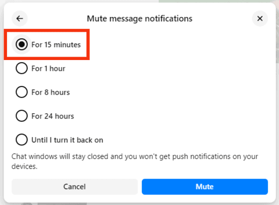 Choose How Long Youd Wish To Mute The Conversation