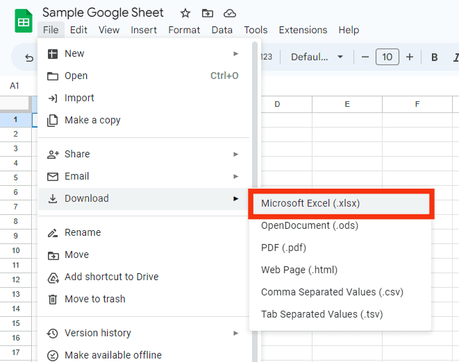 Choose The .Xlsx Format