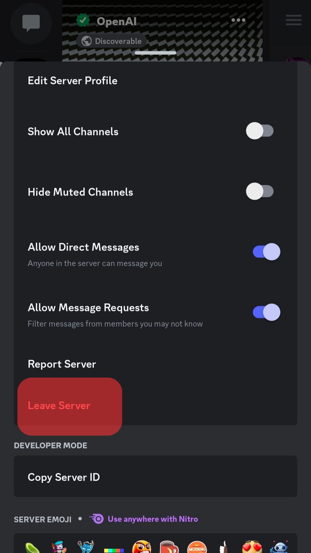 Choose The Leave Server Option