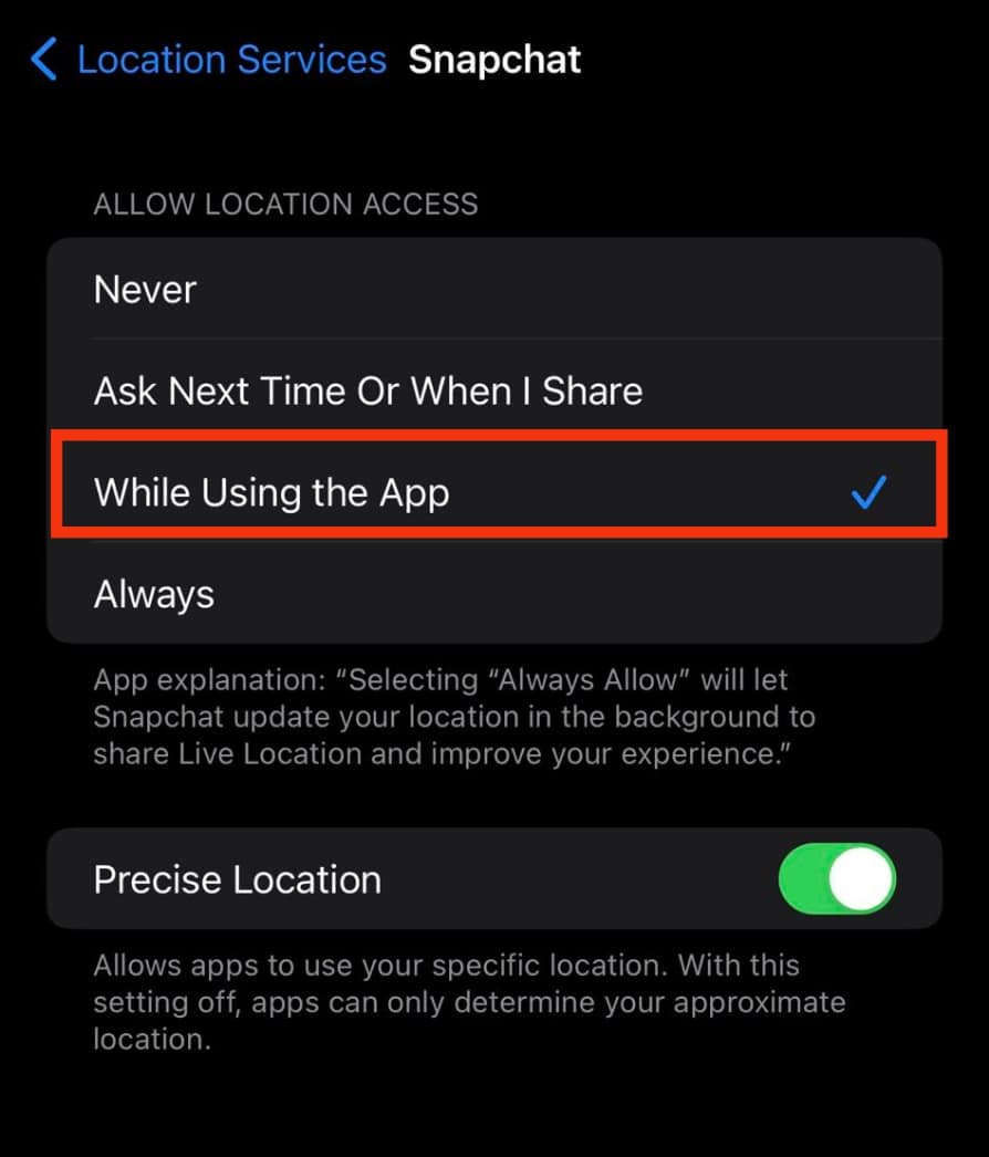 Choose The While Using The App Option