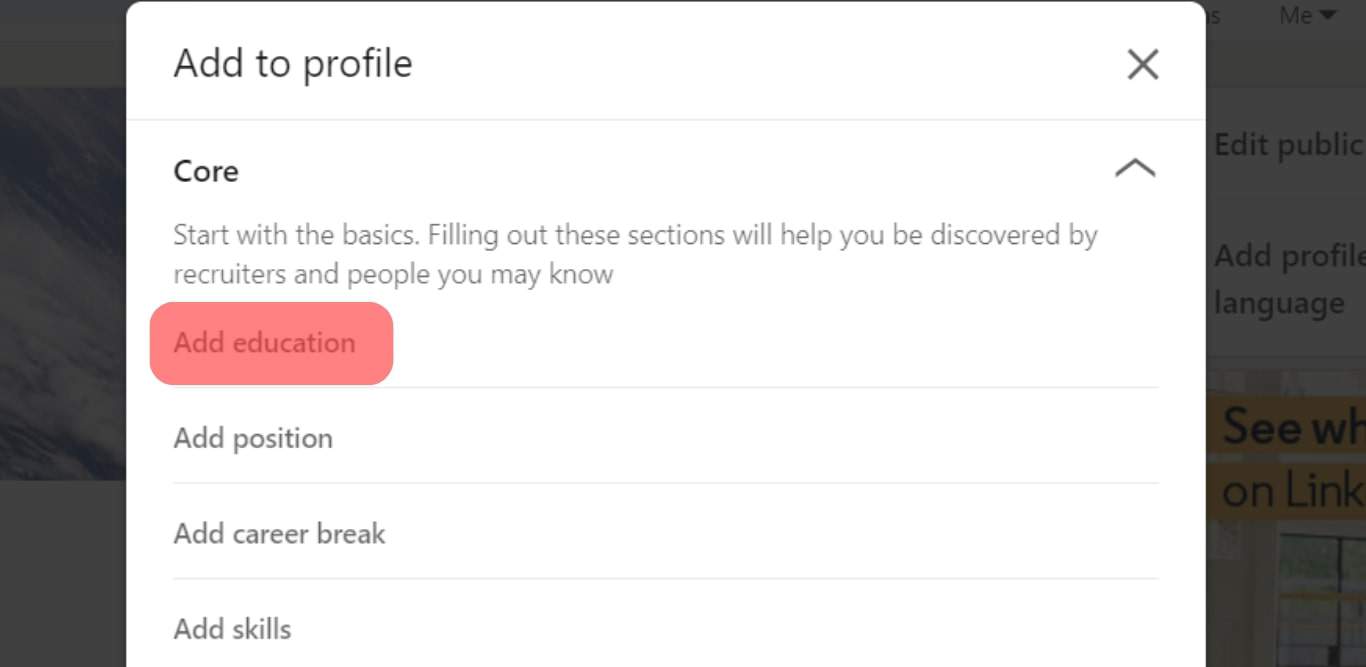 Click Add Education Linkedin