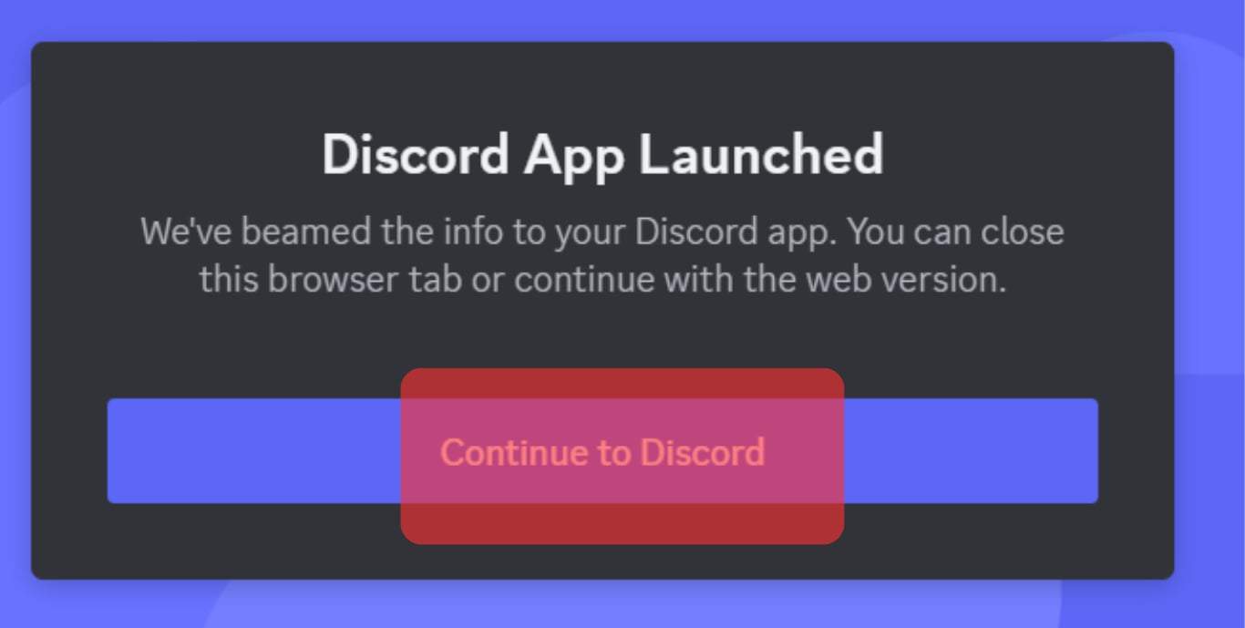 Click Continue To Discord.