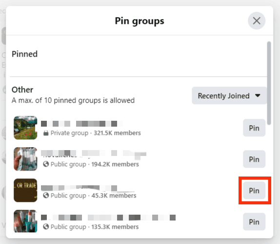 Click Pin Next To The Group