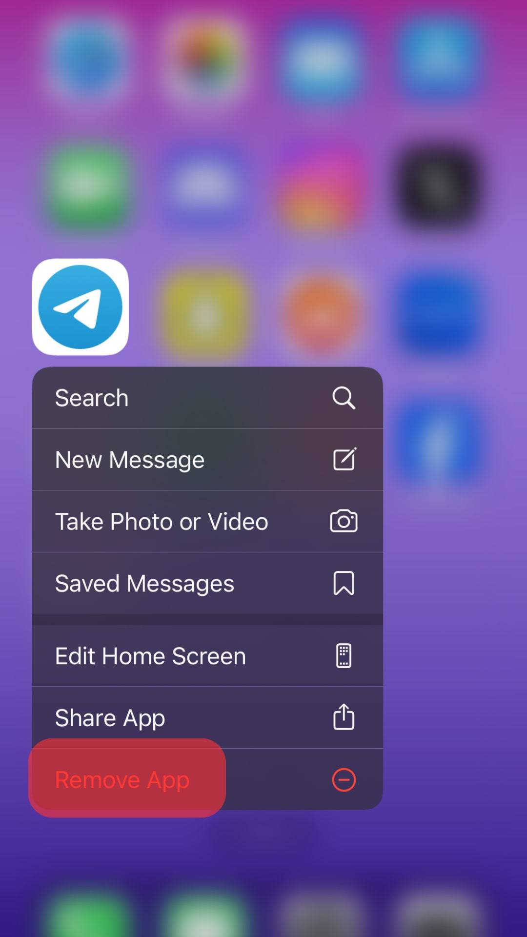 Click Remove App Telegram