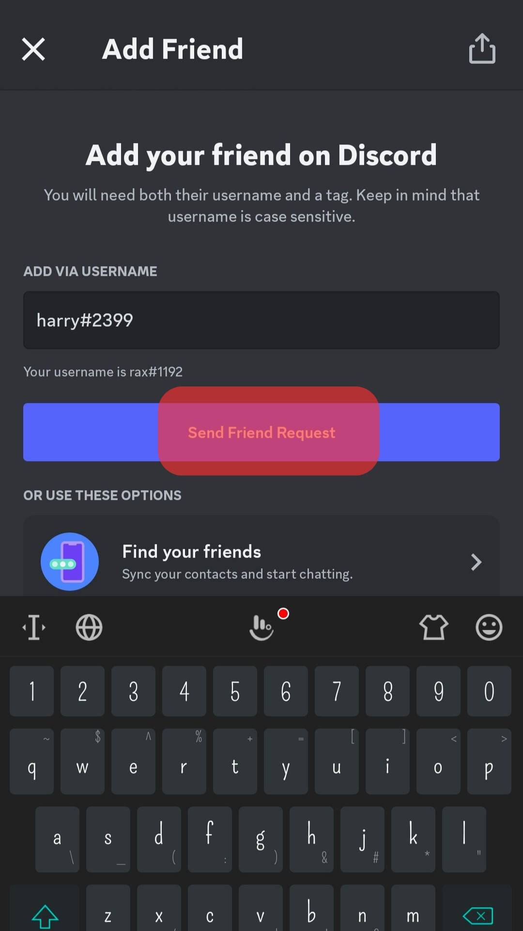 Click Send Friend Request Discord