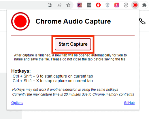 Click Start Capture On The Chrome Audio Capture