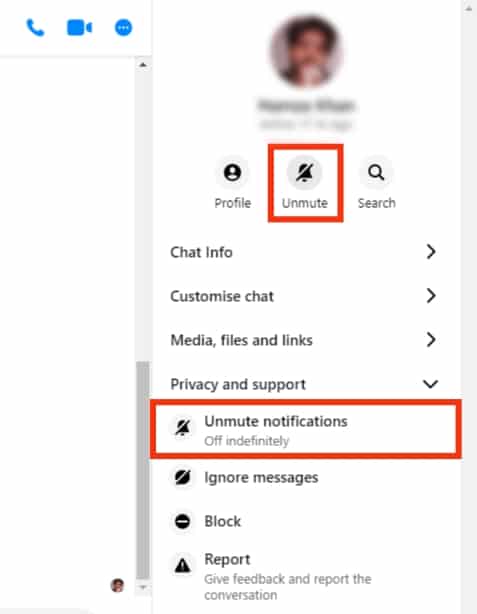 Click Unmute Or Unmute Notifications