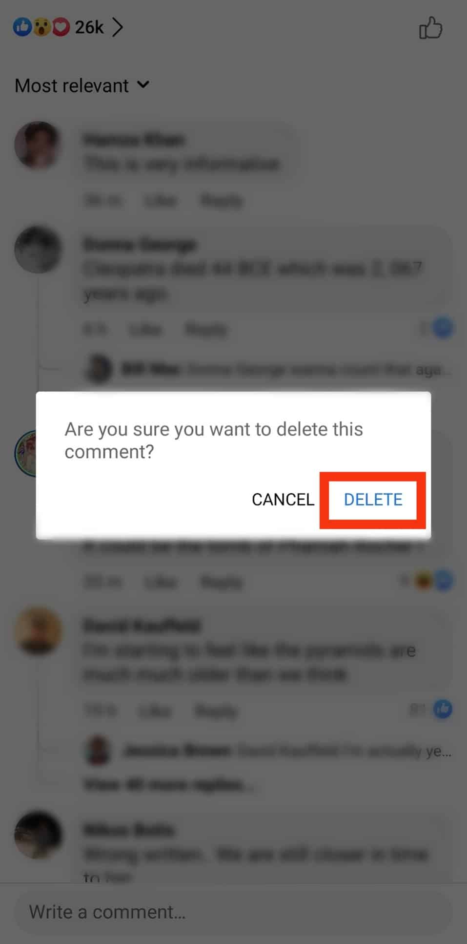 Click Delete Button