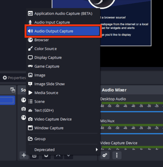 Click On Audio Output Capture.