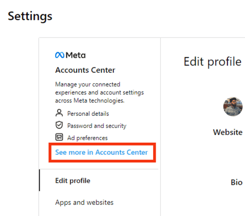 Click On 'See More In Accounts Center