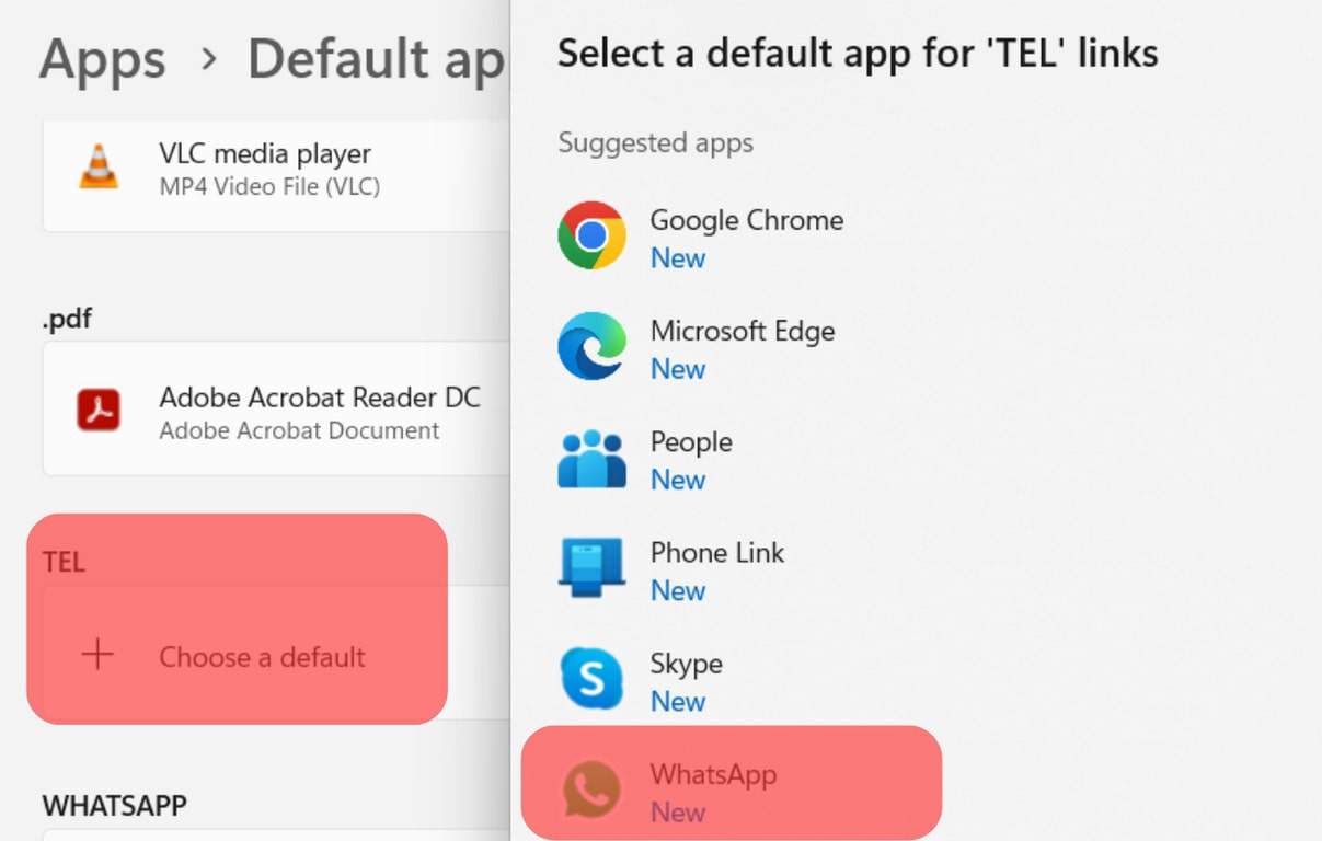 Click On Tel And Select Whatsapp.
