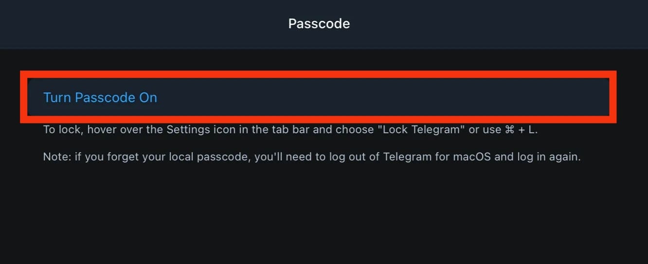 Click On Turn On Passcode
