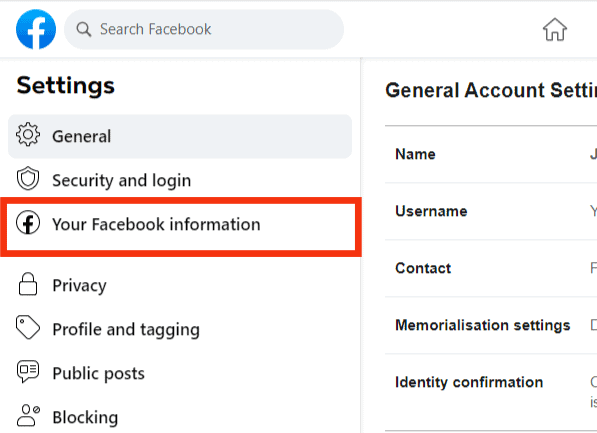Click On Your Facebook Information