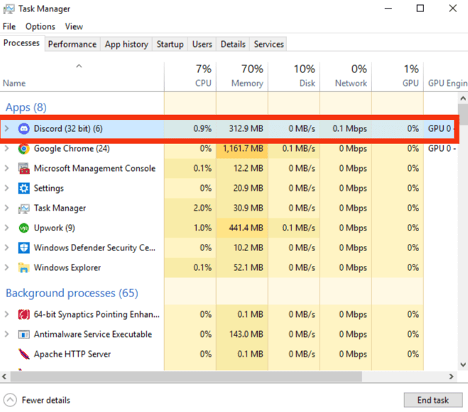 Click On Discord Under Processes