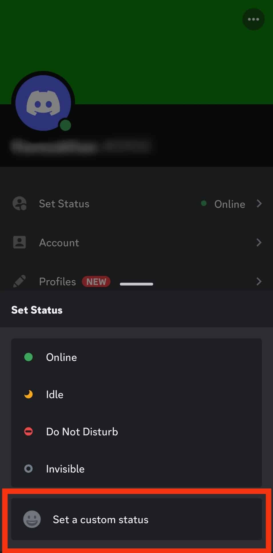 Click On Set A Custom Status