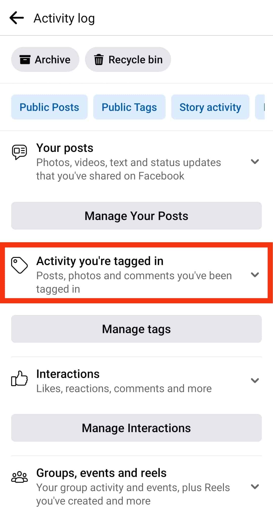 Click On The Activity You're Tagged In Option