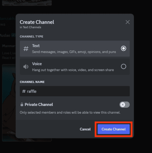 Click On The Create Channel Button