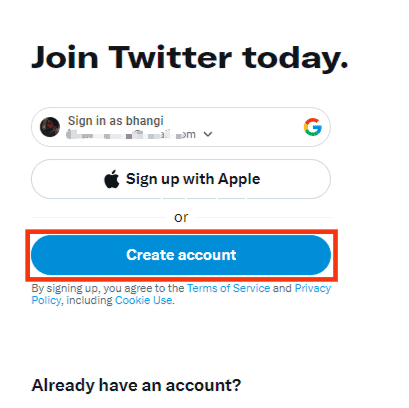 Click On The Create Account Option