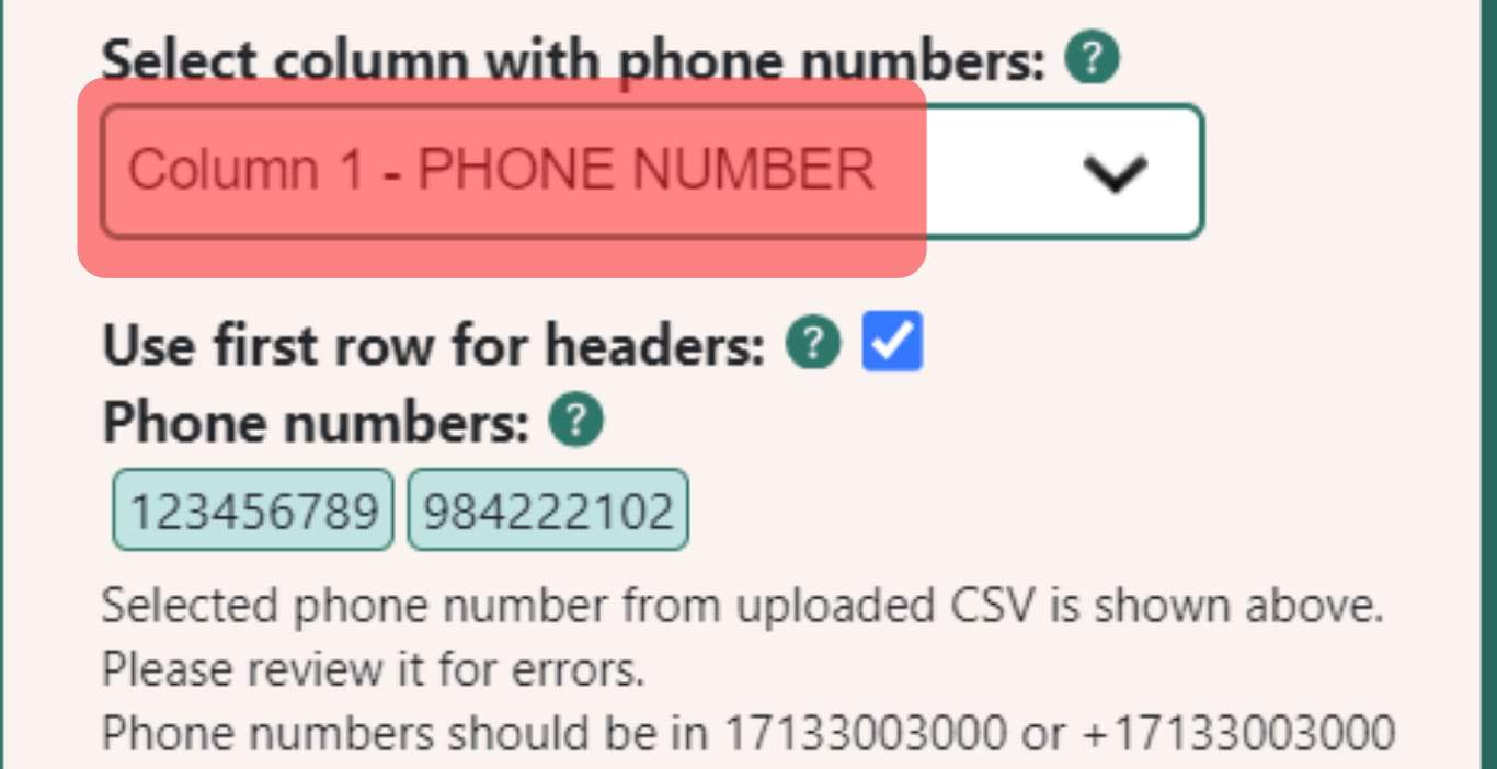 Click On The Select Column With Phone Numbers