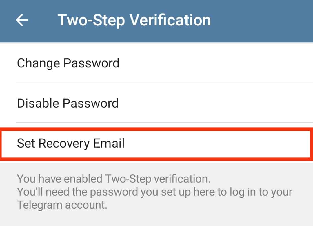 Click On The Set Recovery Email