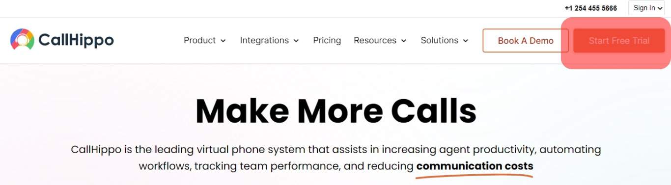 Click On The Start Free Trial Button On The Callhippo Site