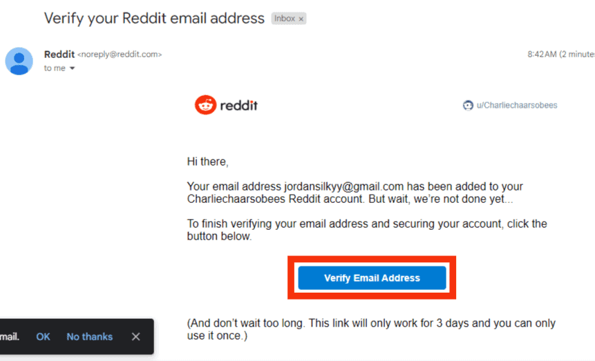 Click On The Verify Email Address Button