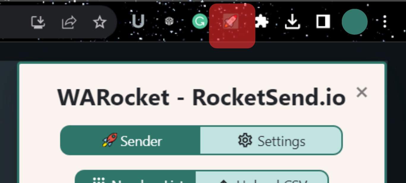 Click On The Warocket Sender Extension Icon