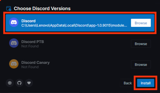 Click On The Correct Discord Version, Then Click 'Install