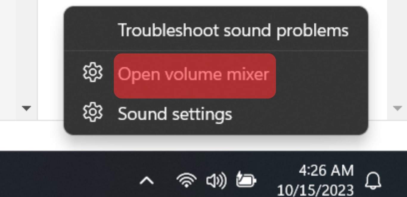 Click On The Option For Open Volume Mixer.